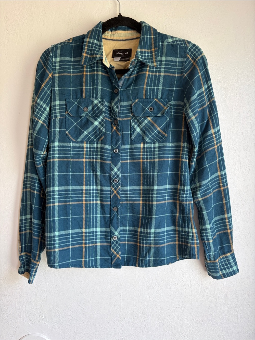 Marmot plaid shirt women’s size xs teal button down gorpcore